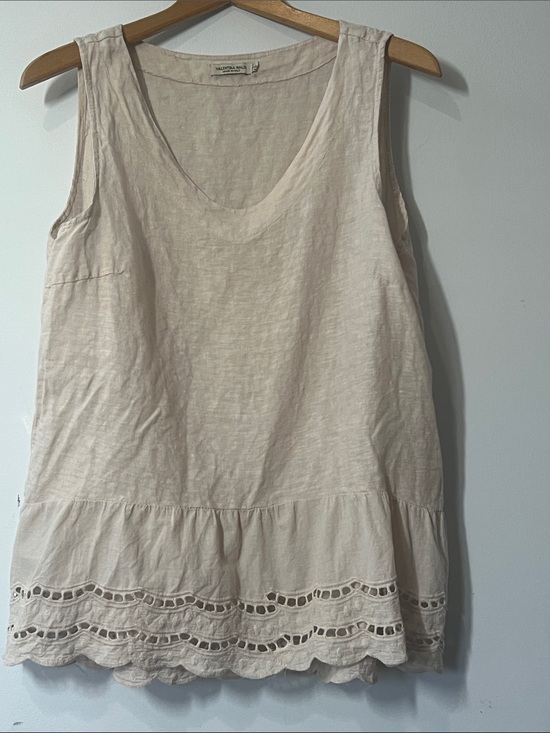 Valentina Naldi Tops - Valentina Naldi Italy Washed Cream Linen Scoop Neck Tank with Eyelet Hem